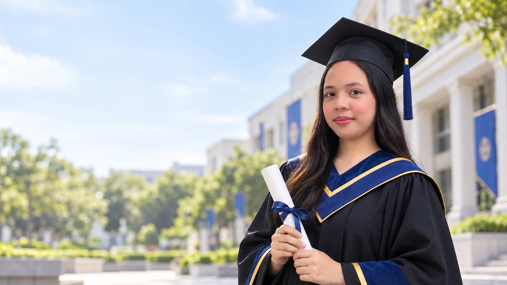 Filipino graduate holding a diploma